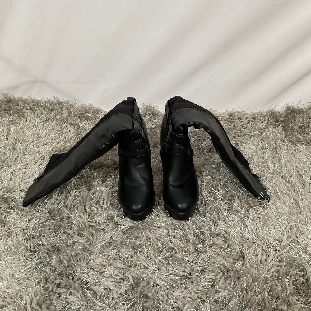 EUC Faux leather Forever Black Platform Knee High Boot